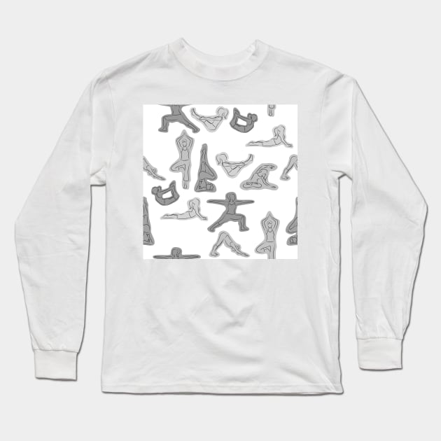 Grey Yoga Pattern Wallpaper Long Sleeve T-Shirt by XOOXOO